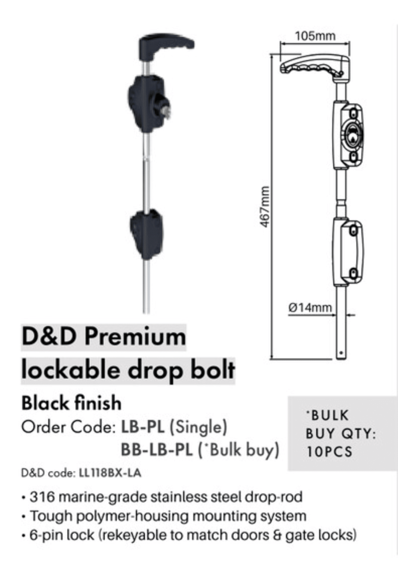 D&D Lokk Bolt - SECURITY DROP-BOLT - Lockable - Image 2