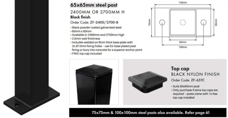 Post – 65x65mm x 2700mm Galvanised Steel Base Plate Security Fencing Post – B - Image 2