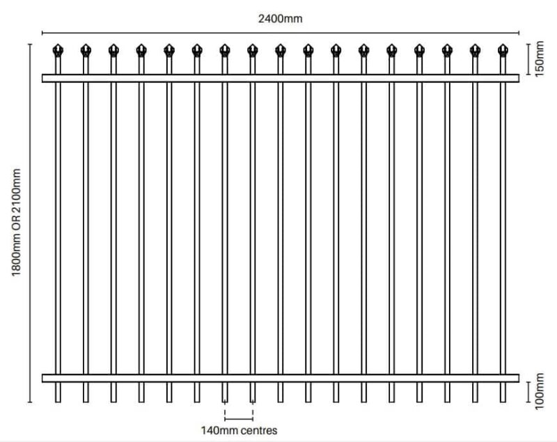 Security Fencing - Panel 1800H x 2400W - ALUMINIUM Spare Top Fence Black - Image 2