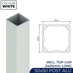 Post – 50x50mm x 2400mm Aluminium Slat Fencing Post - W