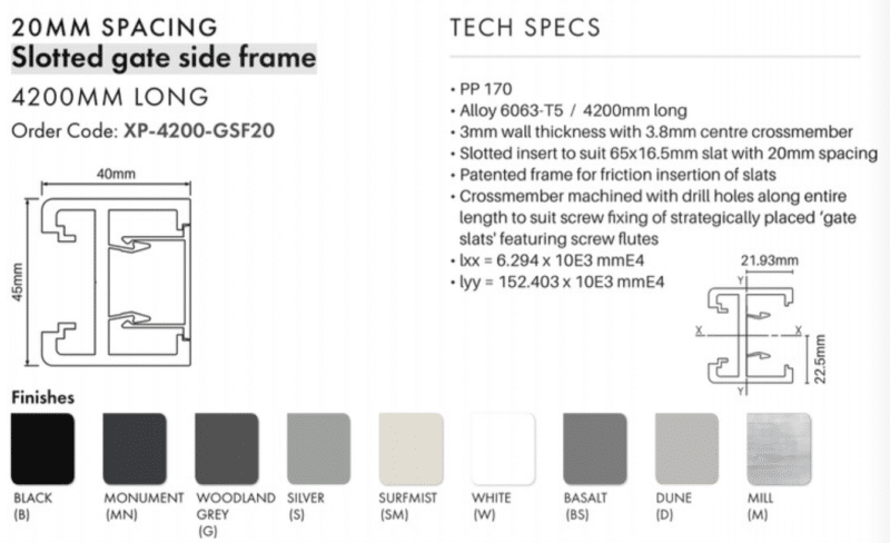 XPS -  GATE SIDE FRAME - 20MM Spacing - MN - Image 2